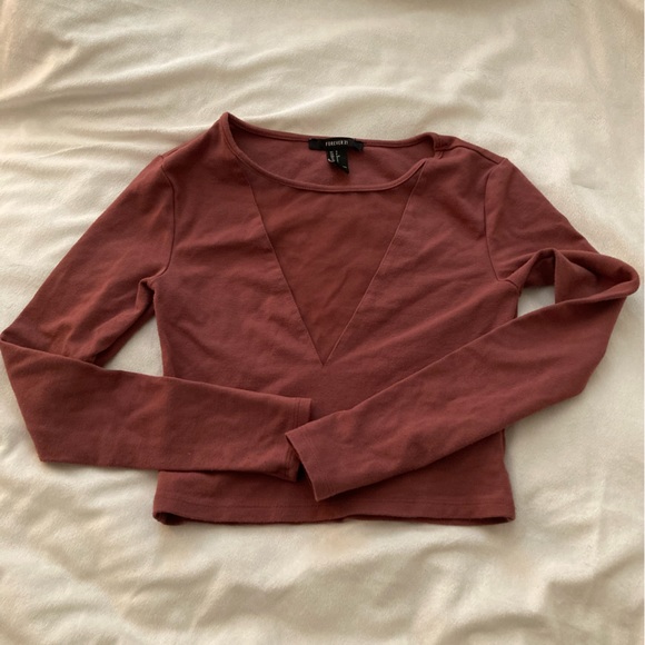 Forever 21 Long Sleeve Crop Top with Mesh V Neck - Picture 3 of 4